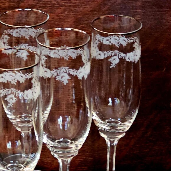 6 Romantic Floral Champagne Flutes Glasses  7.5" Sweetheart Rose Johann Haviland - Picture 5 of 8